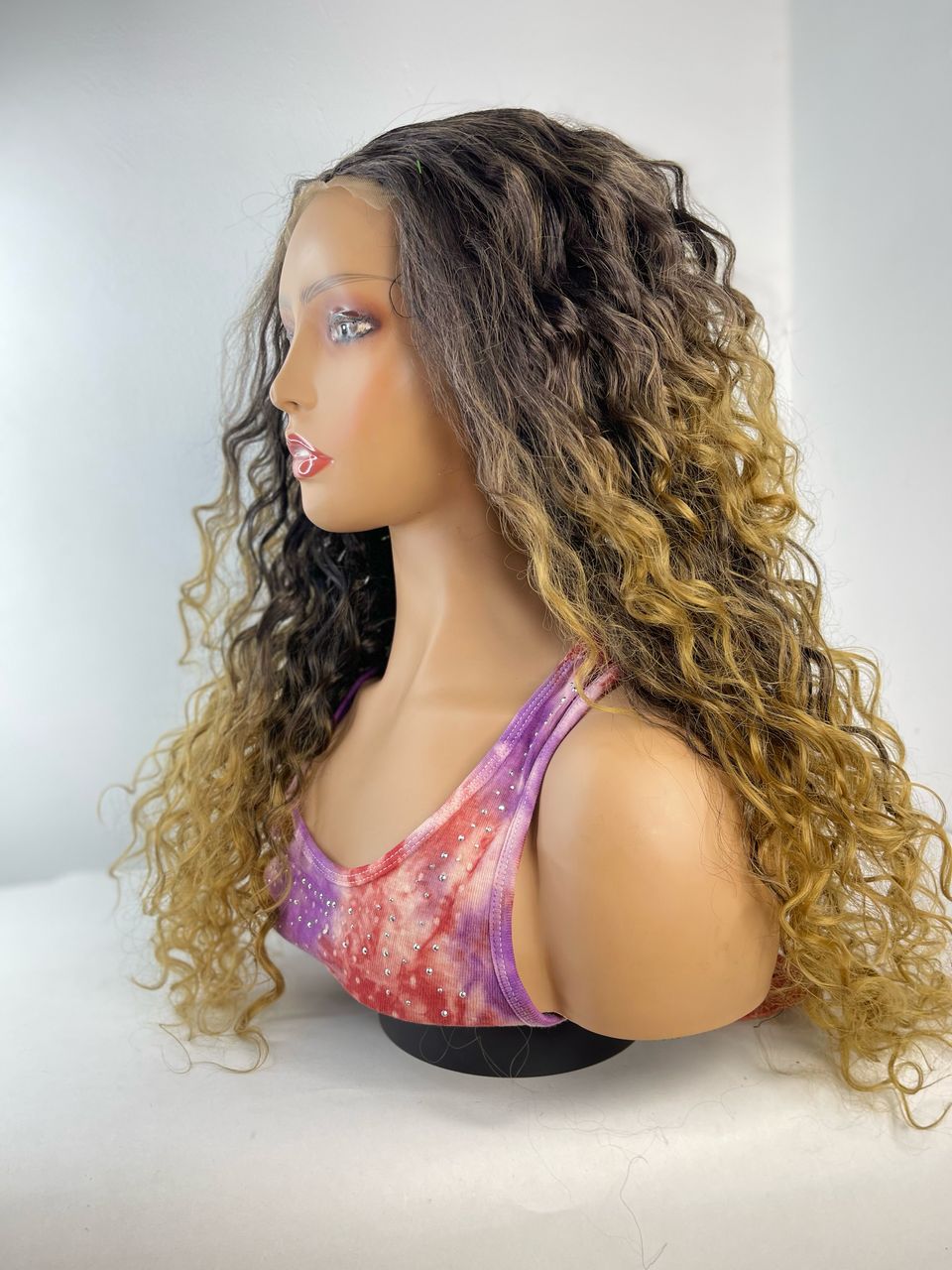 Ombre Black and Blond Curly Wig
