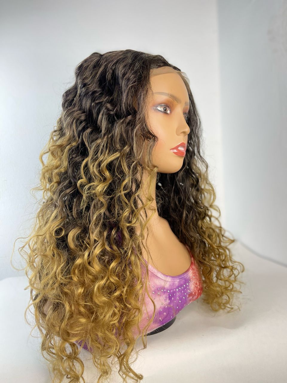 Ombre Black and Blond Curly Wig - Image 4